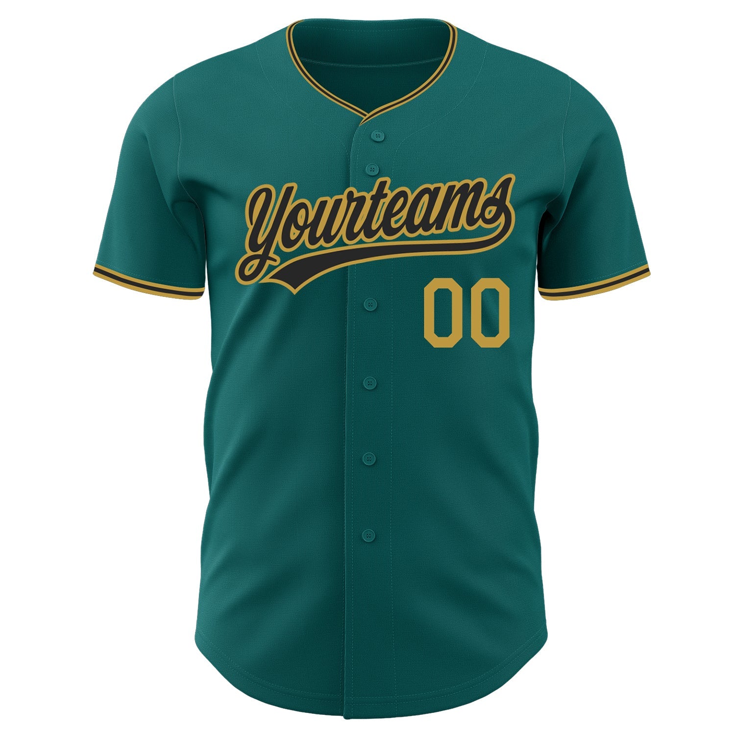 Custom Teal Black-Old Gold Authentic Baseball Jersey