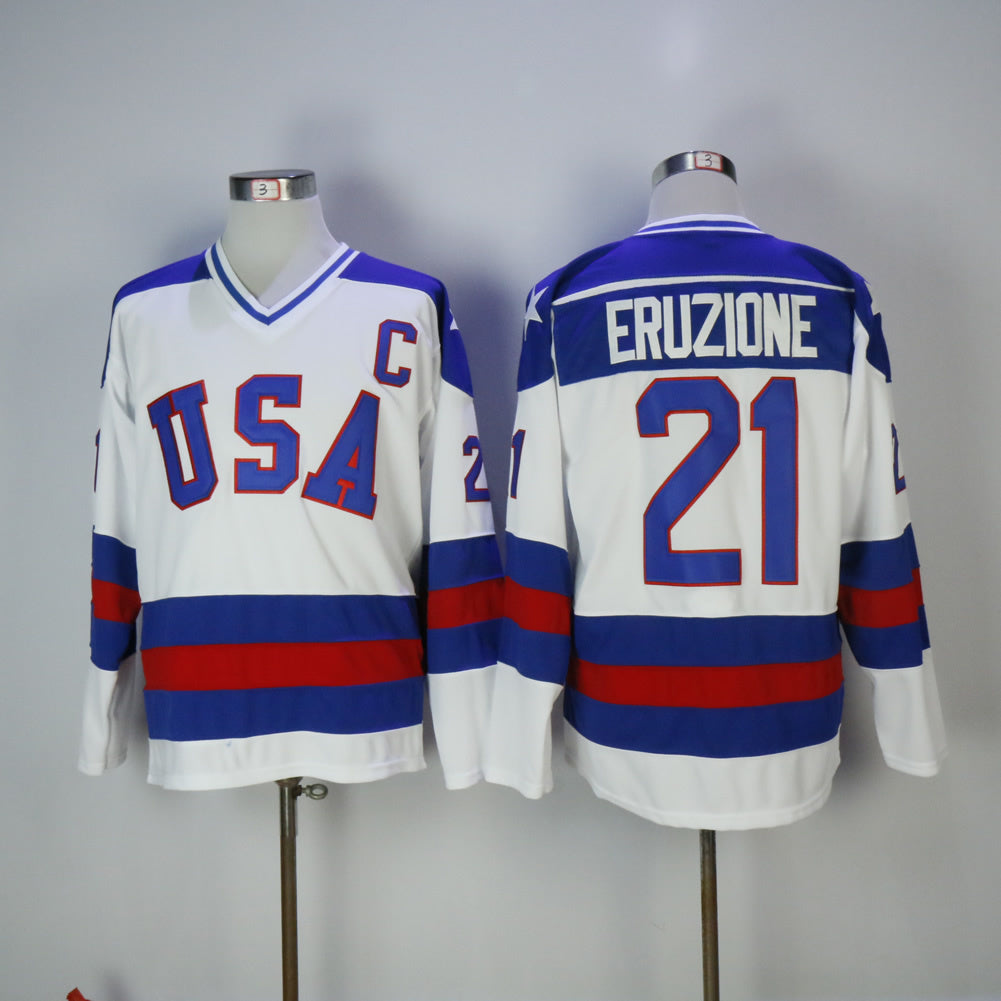 Team USA 1980 #21 Mike Eruzione USA21 White