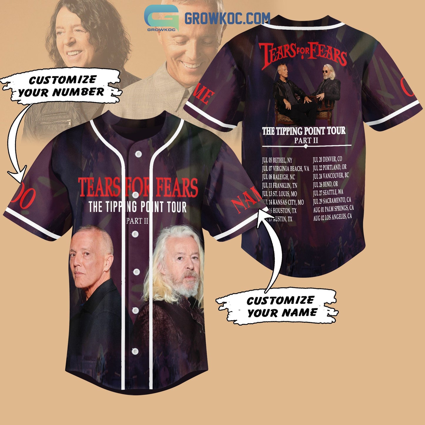 Tears For Fears The Tipping Point Tour Personalized Baseball Jersey