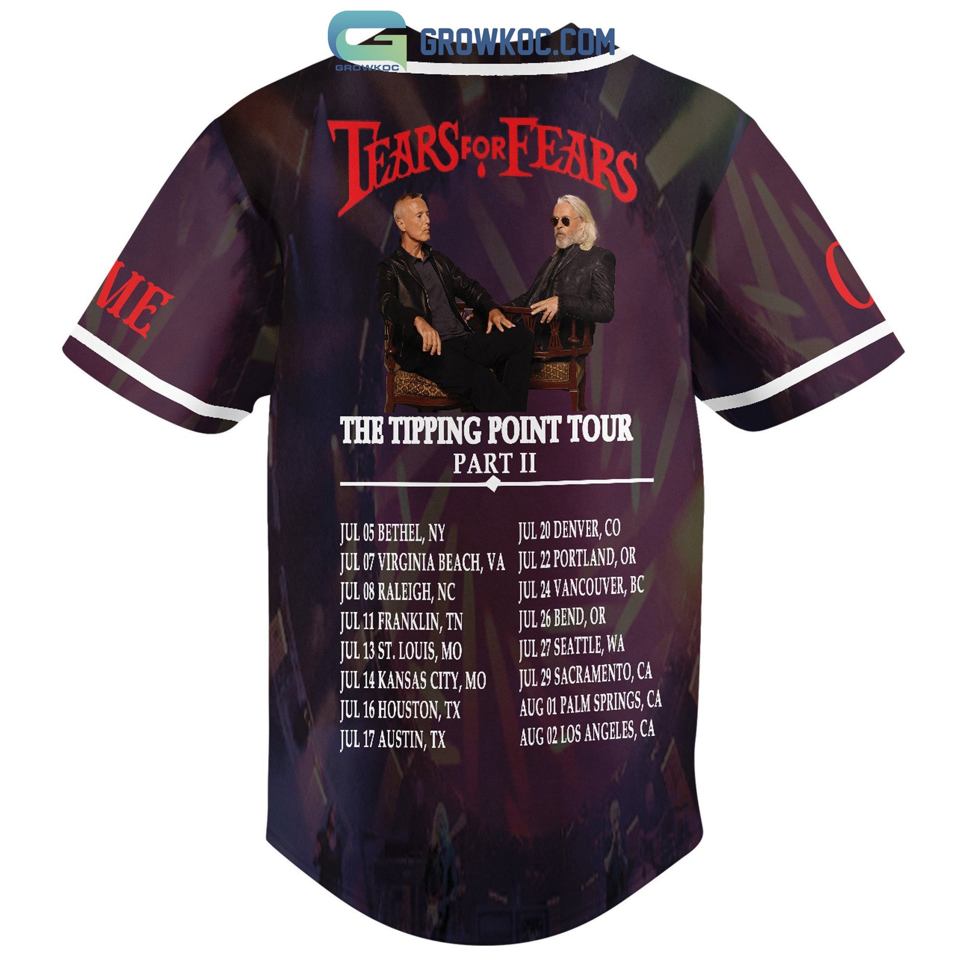 Tears For Fears The Tipping Point Tour Personalized Baseball Jersey