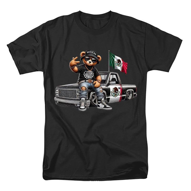 Teddy Bear In Hip Hop Costume Mexican Flag Mexico T-Shirt, Mexican Flag Bear Tee, Cartoon Bear Graphic Shirt, Gift for...