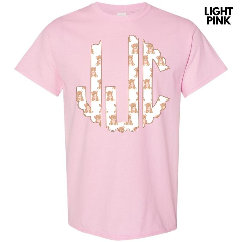 Teddy Bear Monogram Gildan Short Sleeve T-Shirt 'NLB' Hoodie, Sweatshirt | WearSparks.com