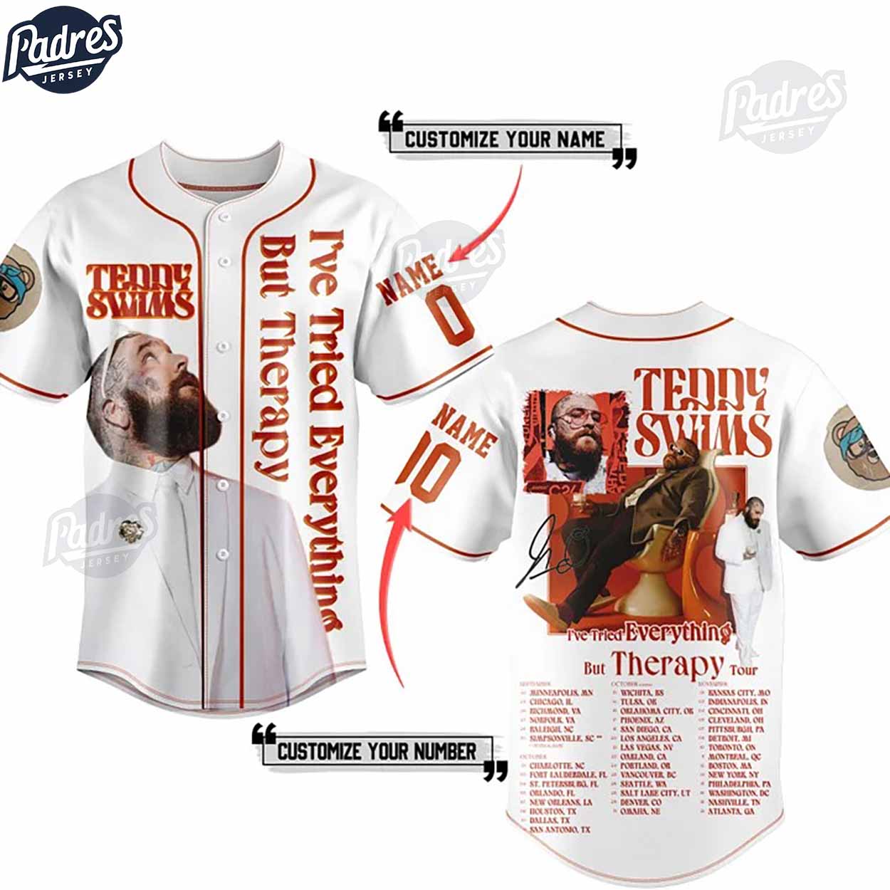 Teddy Swims I've Tried Everything But Therapy Baseball Jersey Outfit - Padres Jersey Oasis: Elevate Your... (Image 2)