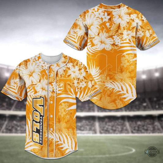 Tennessee Baseball Jersey All Over Printed Tennessee Vols Baseball Jersey Shirt University Of Tennesse Volunteers Baseball Uniform Tropical Hibiscus Floral Pattern NEW