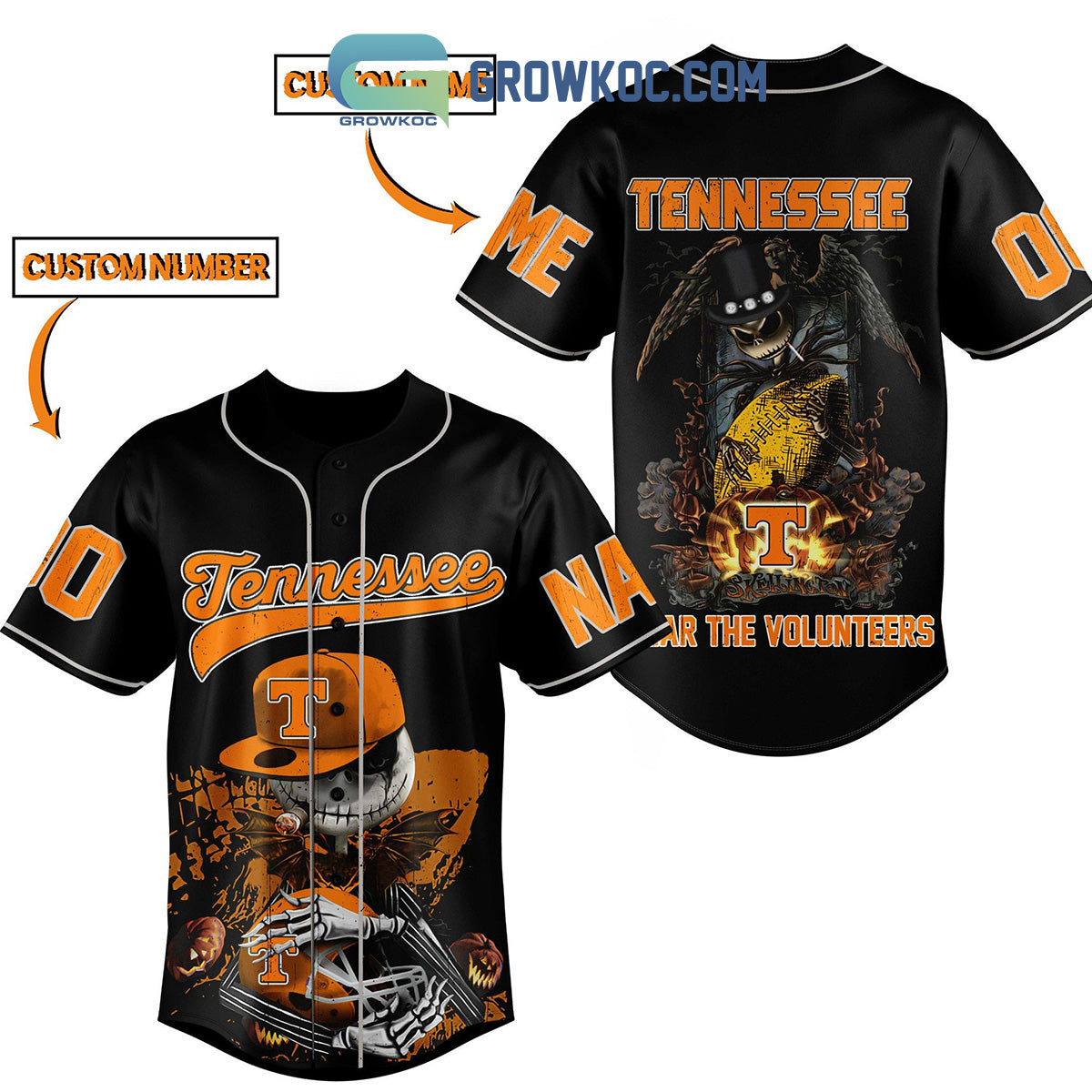 Tennessee Fear The Volunteers Jack Skellington Halloween Personalized Baseball Jersey