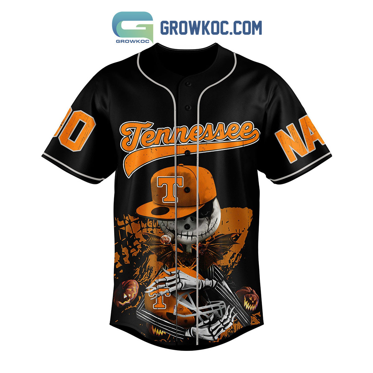 Tennessee Fear The Volunteers Jack Skellington Halloween Personalized Baseball Jersey