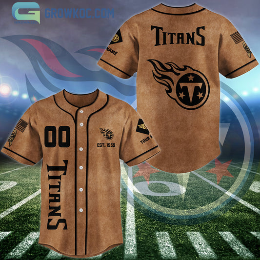 Tennessee Titans Brown American Flag Personalized Baseball Jersey