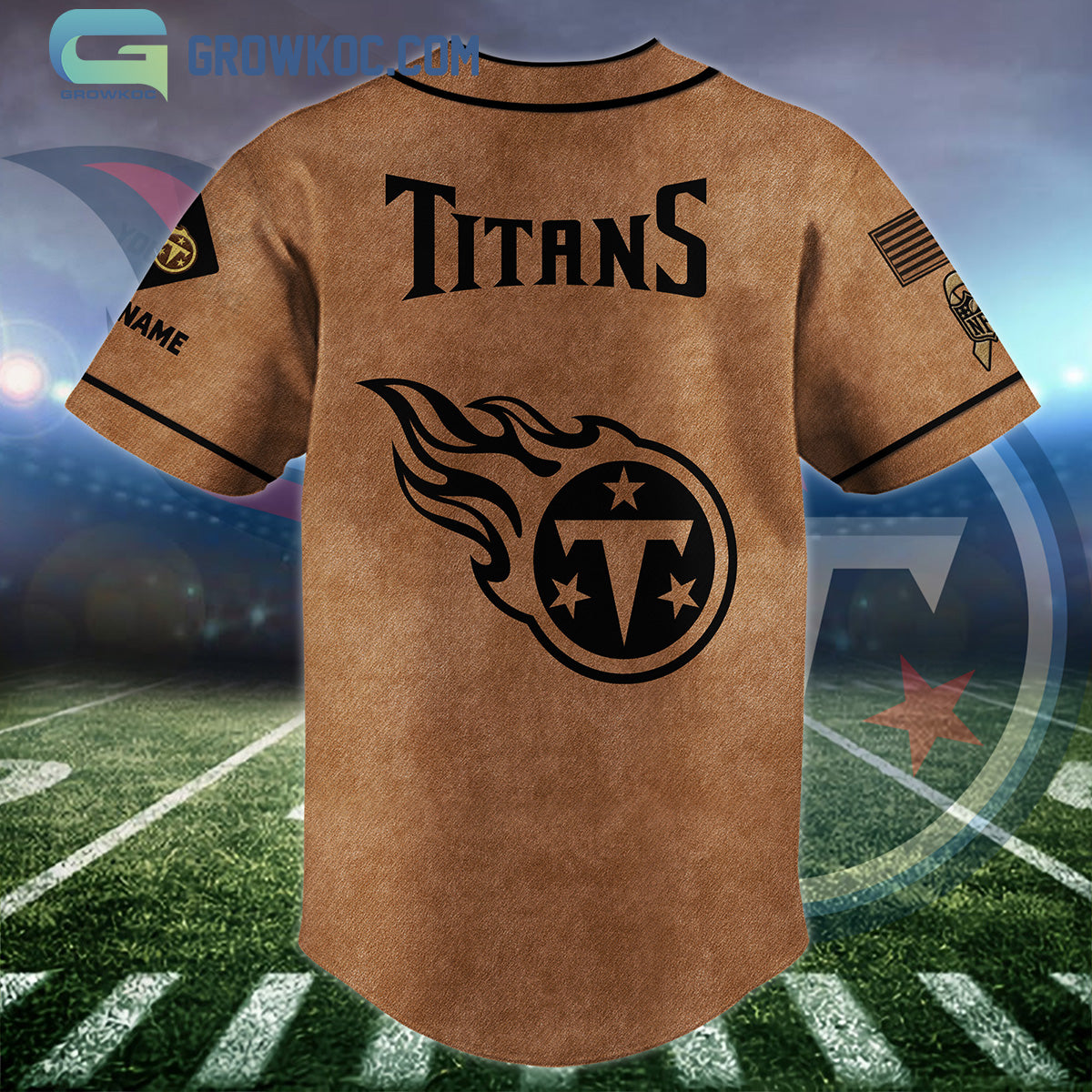Tennessee Titans Brown American Flag Personalized Baseball Jersey