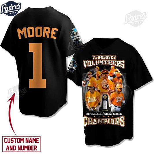 Tennessee Volunteers 2024 College World Series Champions Custom Black Baseball Jersey - Padres Jersey Oasis:... (Image 1)
