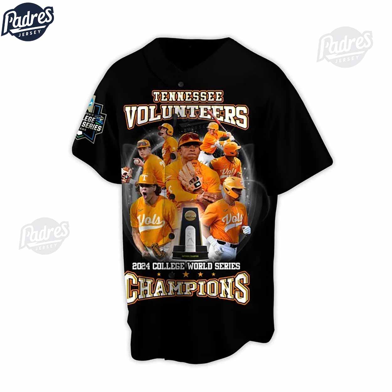 Tennessee Volunteers 2024 College World Series Champions Custom Black Baseball Jersey - Padres Jersey Oasis:... (Image 2)