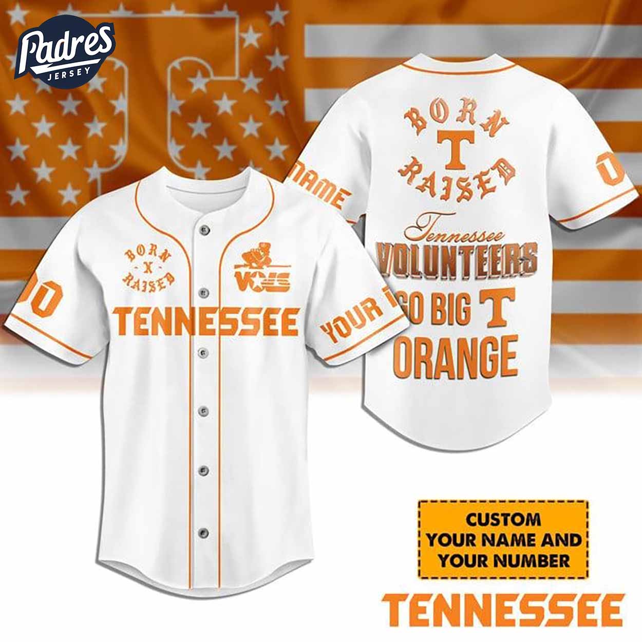 Tennessee Volunteers Born And Raised White Baseball Jersey - Padres Jersey Oasis: Elevate Your Baseball Style... (Image 1)