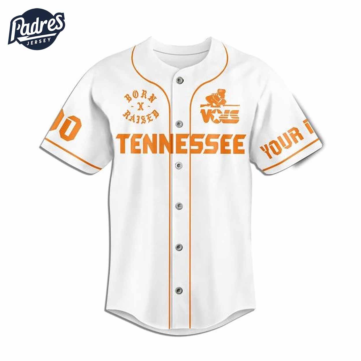 Tennessee Volunteers Born And Raised White Baseball Jersey - Padres Jersey Oasis: Elevate Your Baseball Style... (Image 2)
