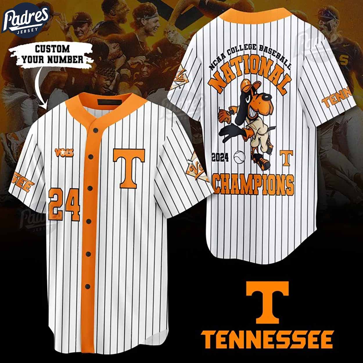 Tennessee Volunteers Champions 2024 Custom NCAA Baseball Jersey - Padres Jersey Oasis: Elevate Your Baseball... (Image 1)