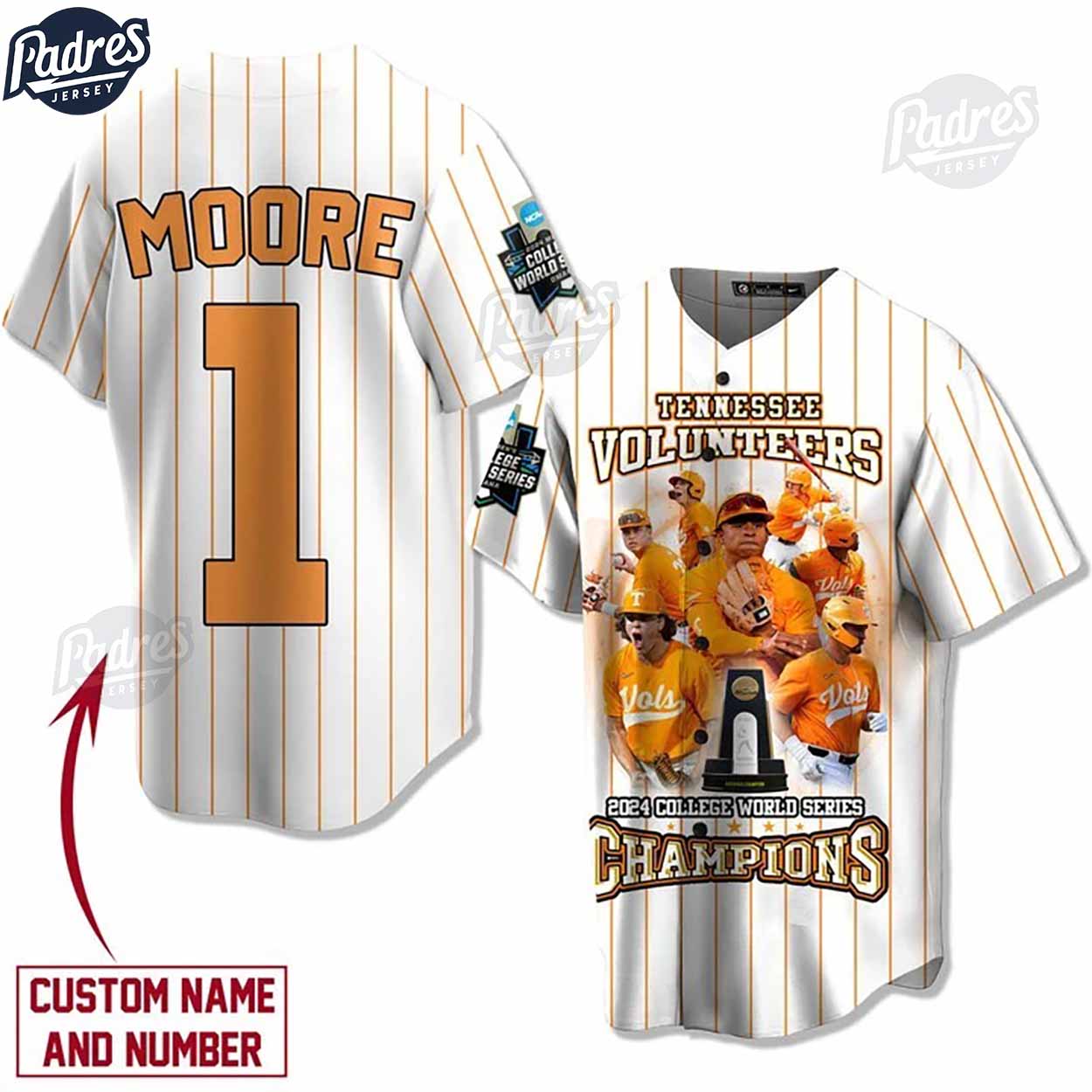 Tennessee Volunteers Champions 2024 Lightweight Custom Baseball Jersey - Padres Jersey Oasis: Elevate Your... (Image 1)