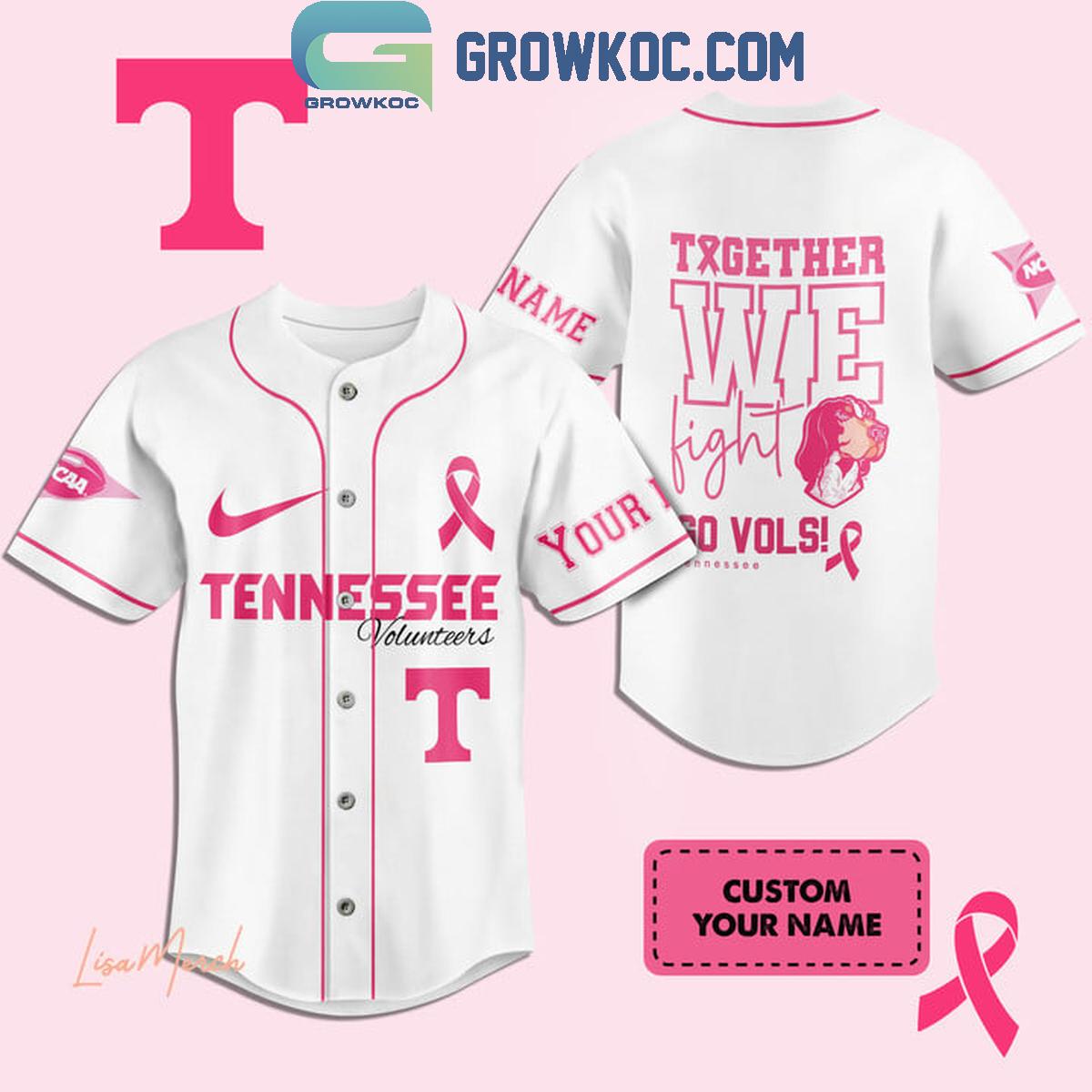 Tennessee Volunteers Together We Fight Breast Cancer Personalized Baseball Jersey