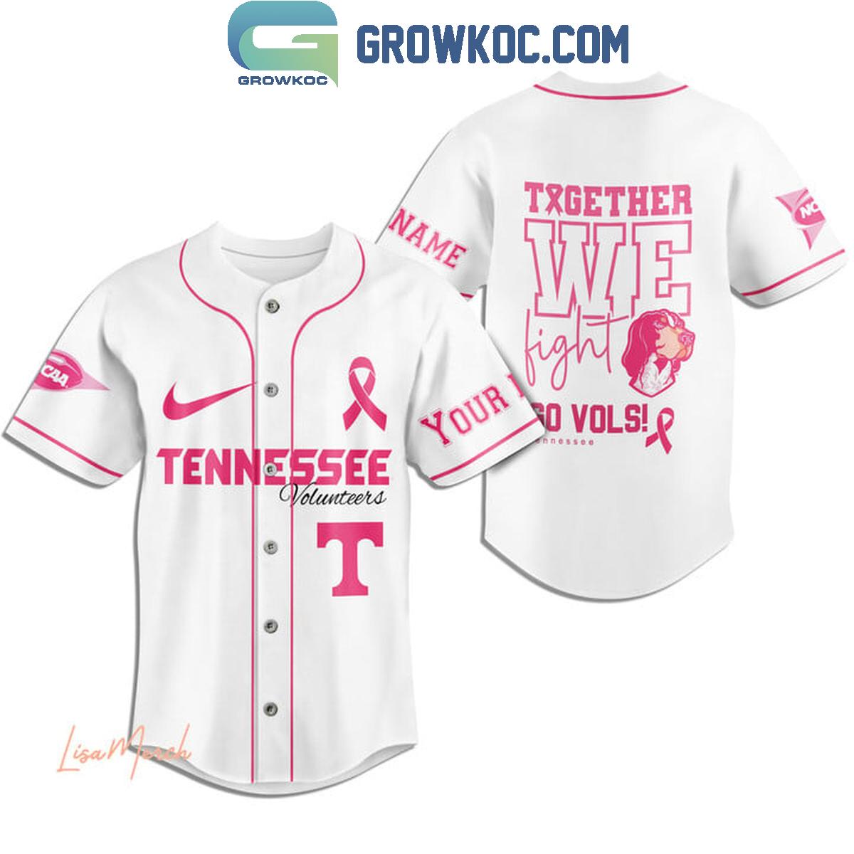 Tennessee Volunteers Together We Fight Breast Cancer Personalized Baseball Jersey