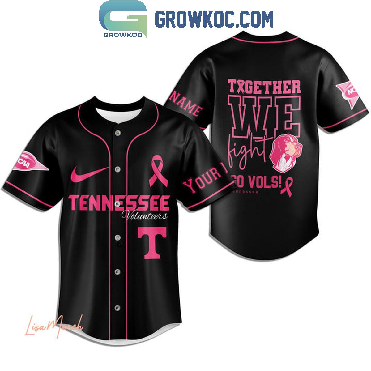Tennessee Volunteers Together We Fight Breast Cancer Personalized Baseball Jersey