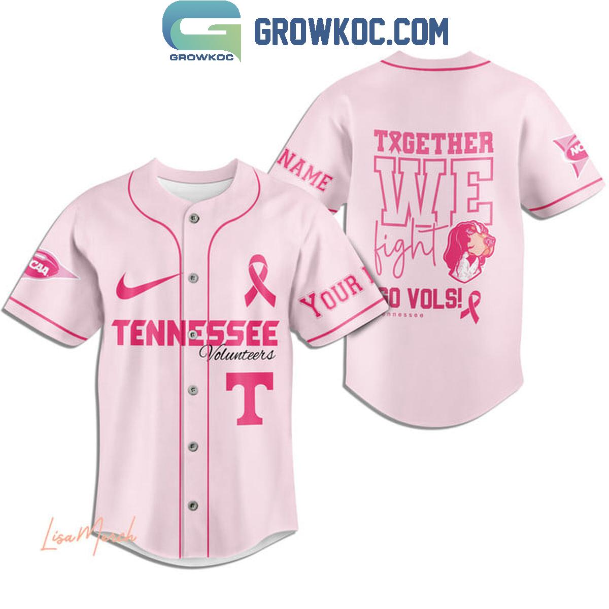 Tennessee Volunteers Together We Fight Breast Cancer Personalized Baseball Jersey