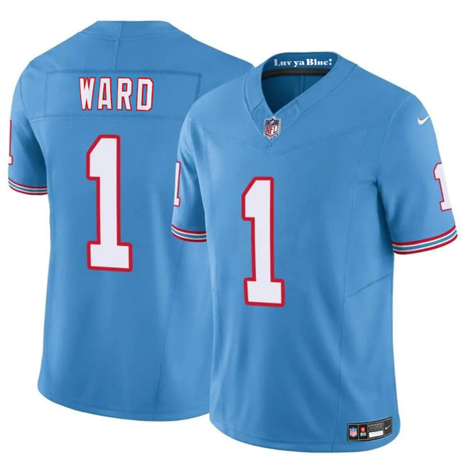 Tennessee Titans #1 Cameron Ward Blue 2025 Draft F.U.S.E. Throwback Vapor