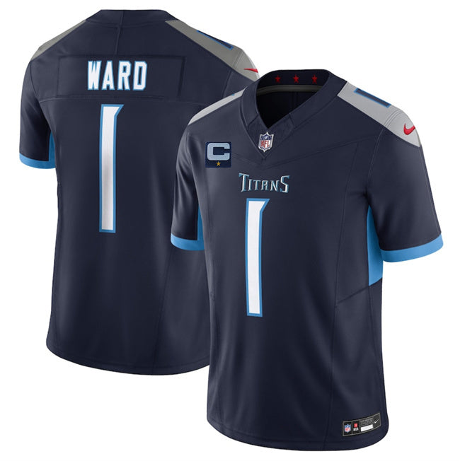 Tennessee Titans #1 Cameron Ward Navy 2025 F.U.S.E. With 1-Star C Patch