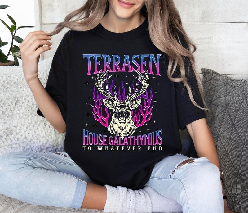 Terrasen Acotar Shirt, Terrasen To Whatever End Fireheart Shirt, House Galathynius, Throne of Glass Shirt Shortsleeve...