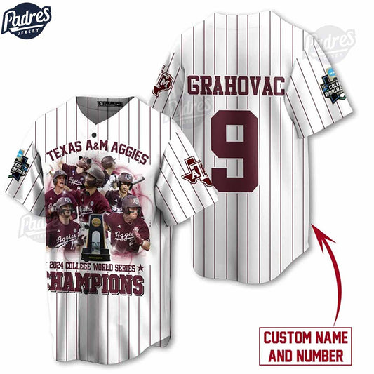 Texas A&M Aggies 2024 College World Series Champions Custom Baseball Jersey - Padres Jersey Oasis: Elevate Your... (Image 1)