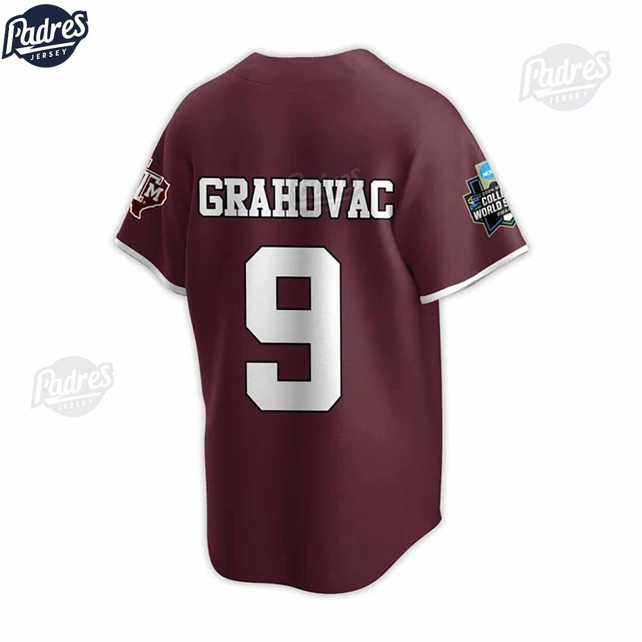 Texas A&M Aggies 2024 College World Series Champions Custom Dark Red Baseball Jersey - Padres Jersey Oasis:... (Image 3)