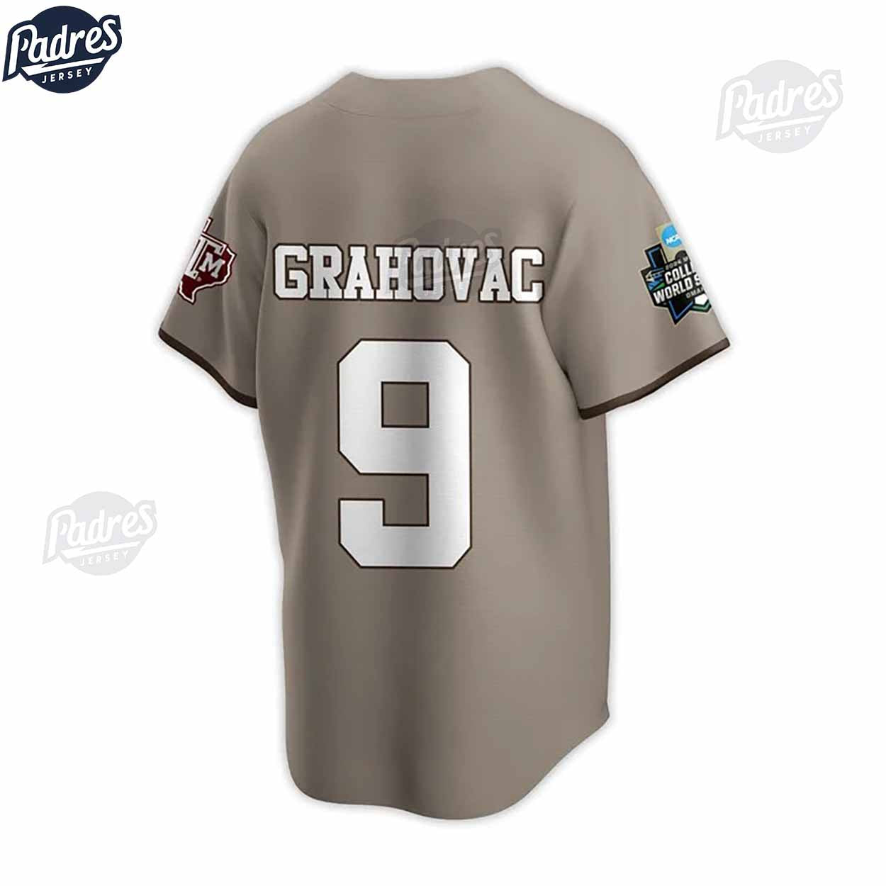 Texas A&M Aggies 2024 College World Series Champions Custom Grey Baseball Jersey - Padres Jersey Oasis: Elevate... (Image 2)
