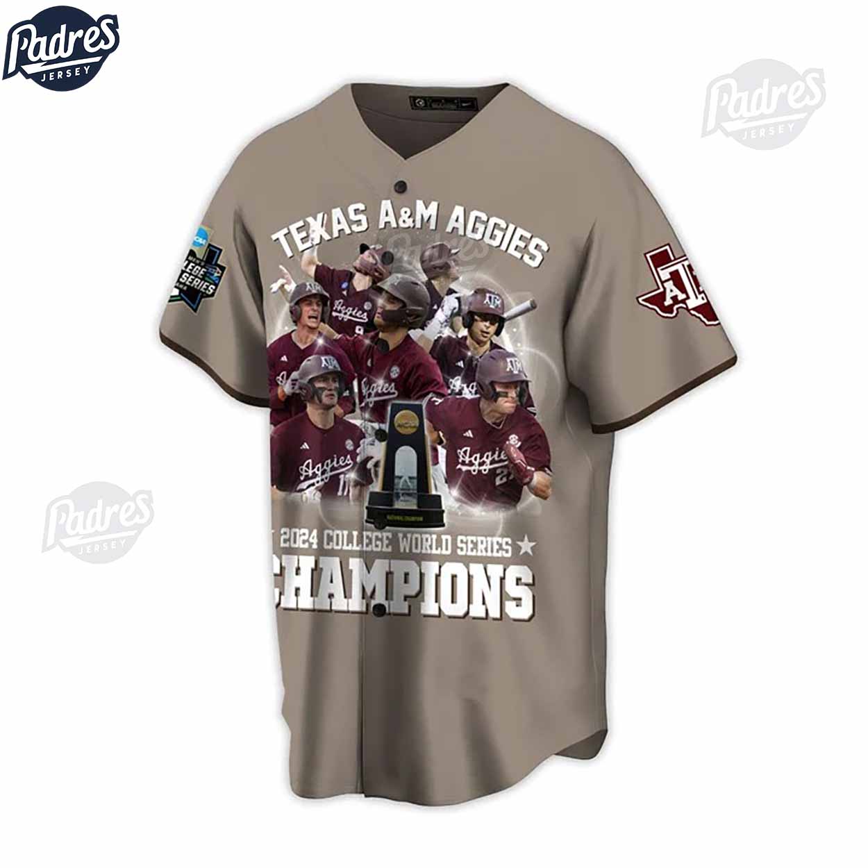 Texas A&M Aggies 2024 College World Series Champions Custom Grey Baseball Jersey - Padres Jersey Oasis: Elevate... (Image 3)