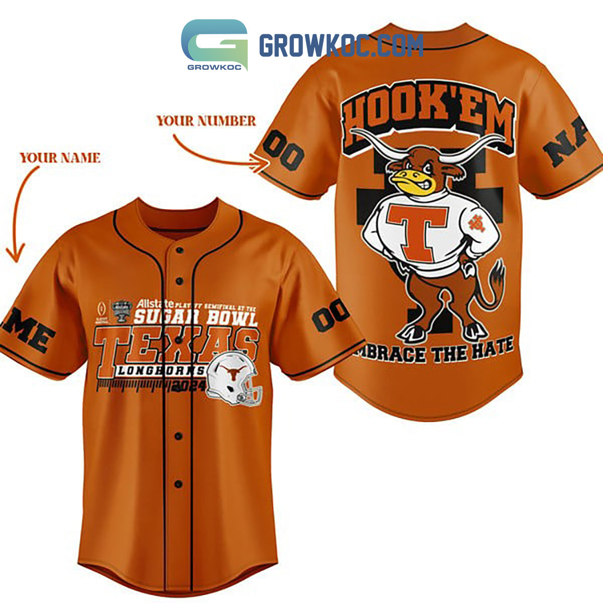Texas Longhorns Embrace The Hate Personalized Baseball Jersey