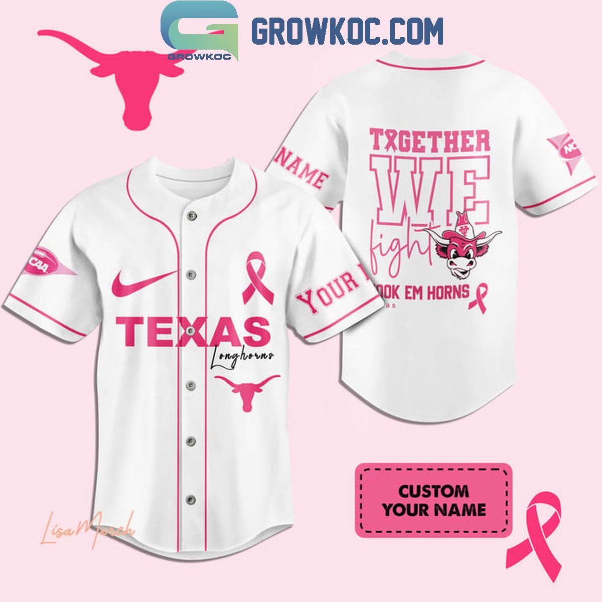 Texas Longhorns Together We Fight Breast Cancer Personalized Baseball Jersey
