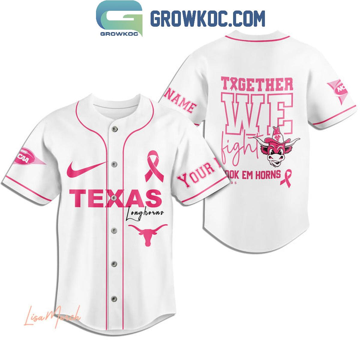 Texas Longhorns Together We Fight Breast Cancer Personalized Baseball Jersey