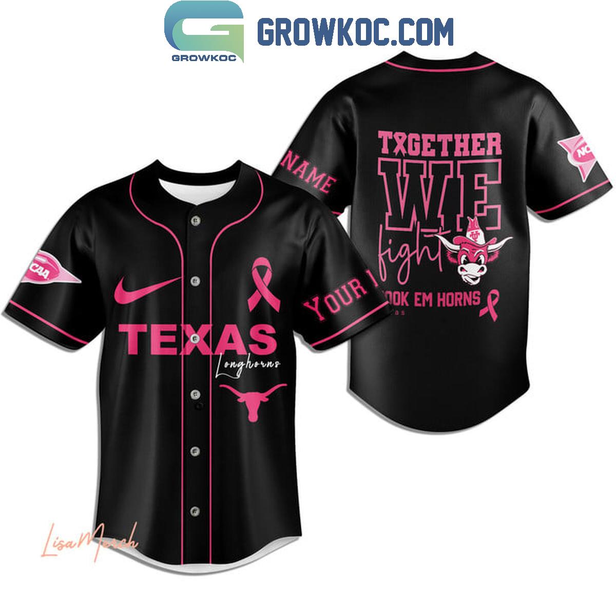 Texas Longhorns Together We Fight Breast Cancer Personalized Baseball Jersey