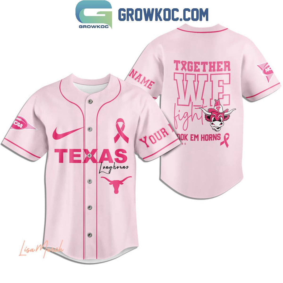 Texas Longhorns Together We Fight Breast Cancer Personalized Baseball Jersey