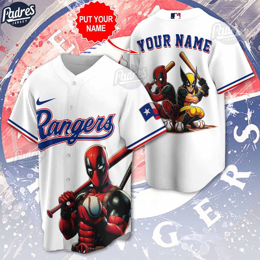 Texas Rangers Deadpool Wolverine Baseball Jersey - Padres Jersey Oasis: Elevate Your Baseball Style Game T-Shirts,...