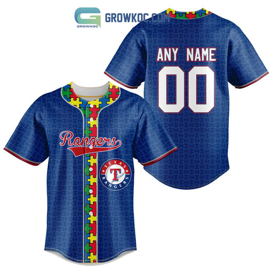 Texas Rangers MLB Fearless Against Autism Personalized Baseball Jersey
