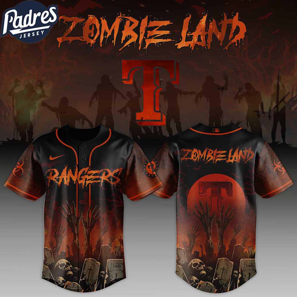 Texas Rangers MLB X Zombie Land Custom Baseball Jersey - Padres Jersey Oasis: Elevate Your Baseball Style Game T-Shirts,...