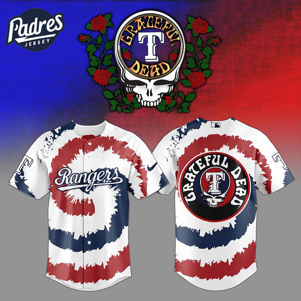 Texas Rangers MLB x Grateful Dead Personalized Baseball Jersey Outfit - Padres Jersey Oasis: Elevate Your Baseball Style...