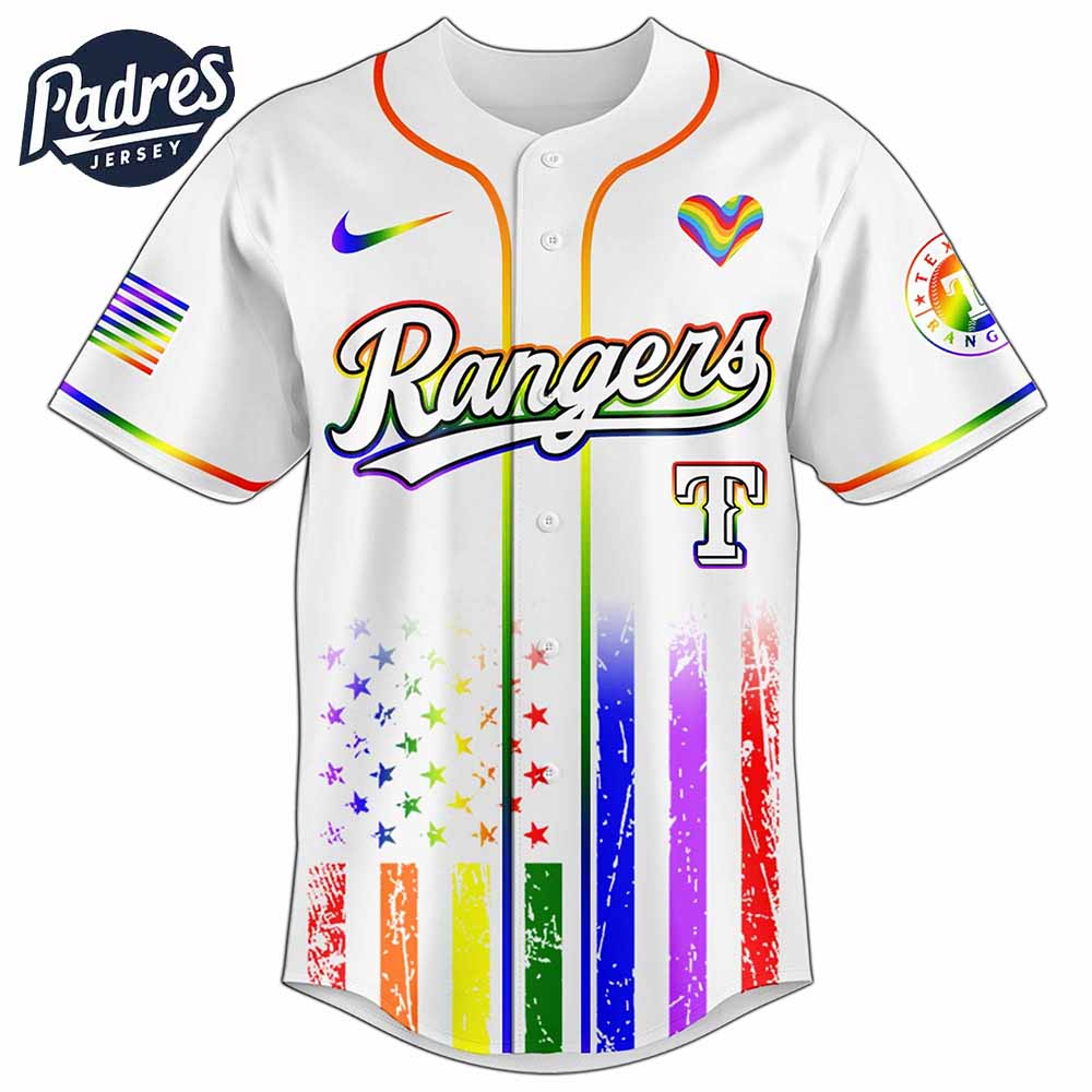 Texas Rangers MLB x Happy Pride Month Baseball Jersey - Padres Jersey Oasis: Elevate Your Baseball Style Game... (Image 3)
