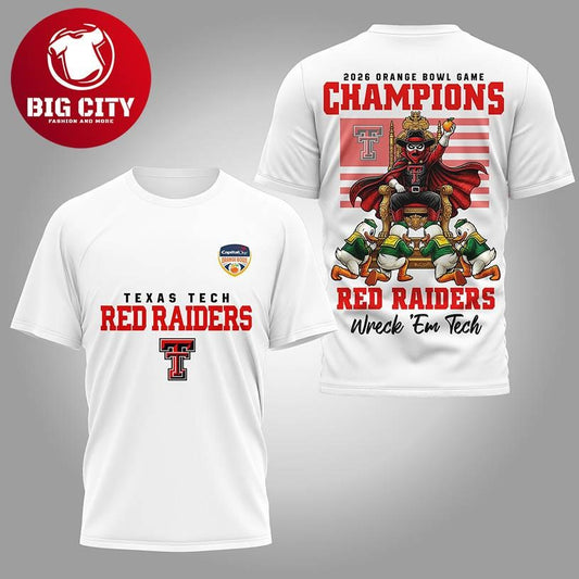 Texas Tech Red Raiders 2026 Orange Bowl Game Champions Red Raiders Wreck Em Tech Two Sided Shirt