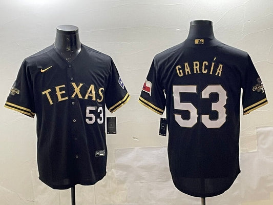 Texas Rangers #53 Adolis Garcia Rangers Gold Text Style 1
