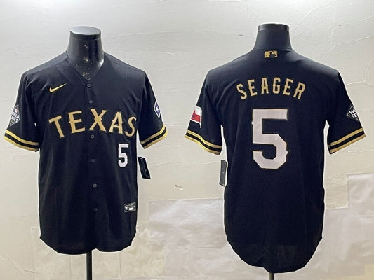 Texas Rangers #5 Corey Seager Rangers Gold Text Style 1