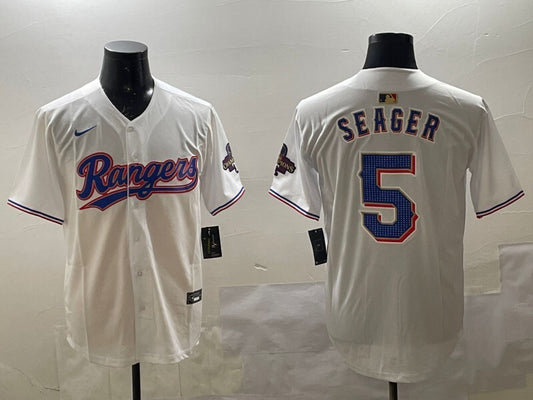 Texas Rangers #5 Corey Seager Rangers Gold Text Style 2