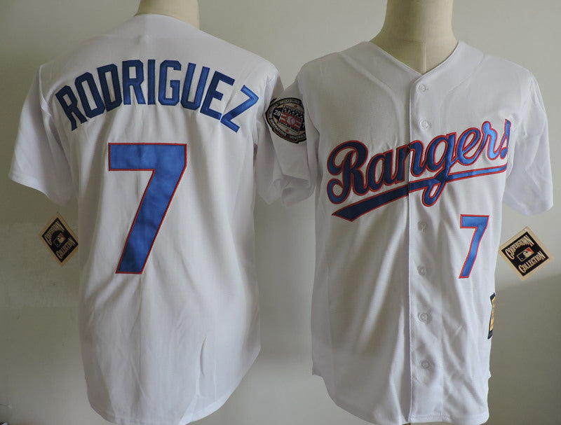 Texas Rangers #7 Ivan Rodriguez White Retro With 2017 Logo
