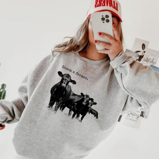 Thank a Farmer Western Crewneck Sweatshirt, Beef Farmer Crewnecks, Western outfits women, vintage sweatshirts Western...