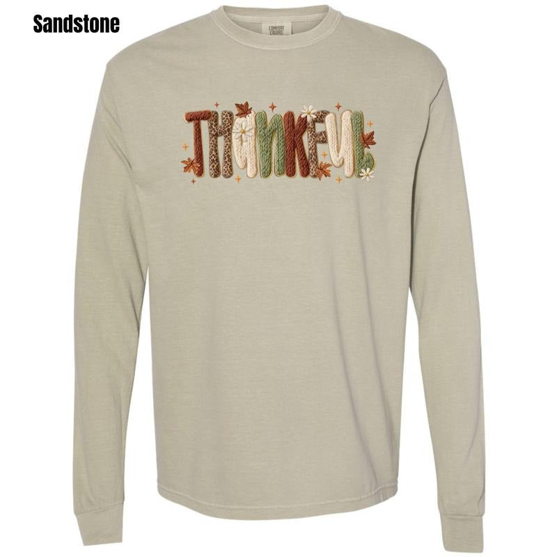 Thankful FAKE Crochet Comfort Colors Long Sleeve T-Shirt 'NLB' Hoodie, Sweatshirt | WearSparks.com