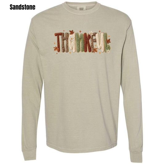 Thankful FAKE Crochet Comfort Colors Long Sleeve T-Shirt 'NLB' Hoodie, Sweatshirt | WearSparks.com