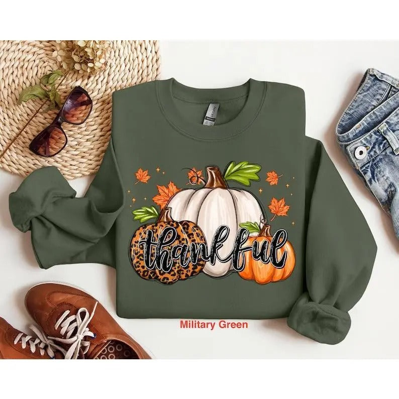 Thankful Shirt, Leopard Pumpkin Shirt, Pumpkin Sweatshirt, Thanksgiving Shirt, Thanksgiving Family Matching Shirts Hoodie