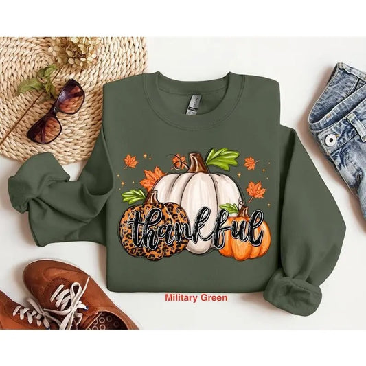 Thankful Shirt, Leopard Pumpkin Shirt, Pumpkin Sweatshirt, Thanksgiving Shirt, Thanksgiving Family Matching Shirts Hoodie