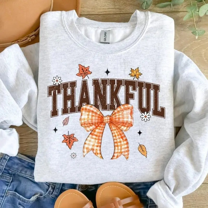 Thankful Shirt, Womens Fall Pumpkin Shirt, Womenswear Oversized Crewneck Hoodie, Sweatshirt | WearSparks.com